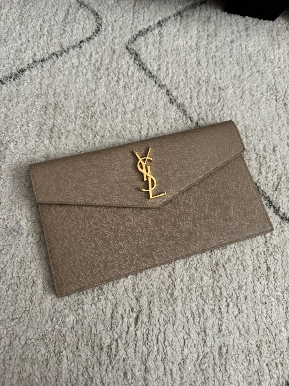 Saint Laurent Beige Taupe Envelope Clutch with Gold YSL Logo